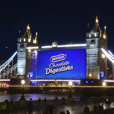 McVities Chocolate Digestives projection on Tower Bridge