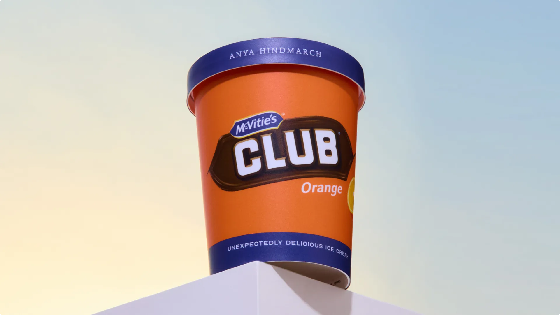 A tub of Anya Hindmarch Club Orange Ice Cream