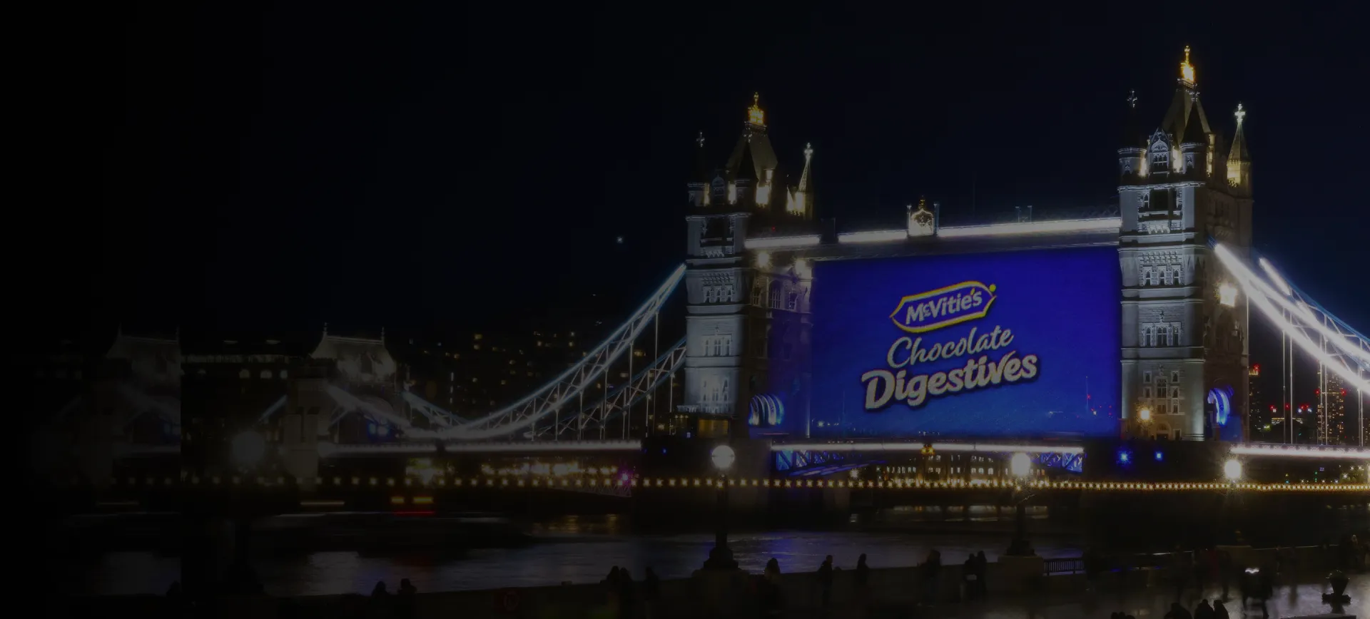 McVities Chocolate Digestives projection on Tower Bridge
