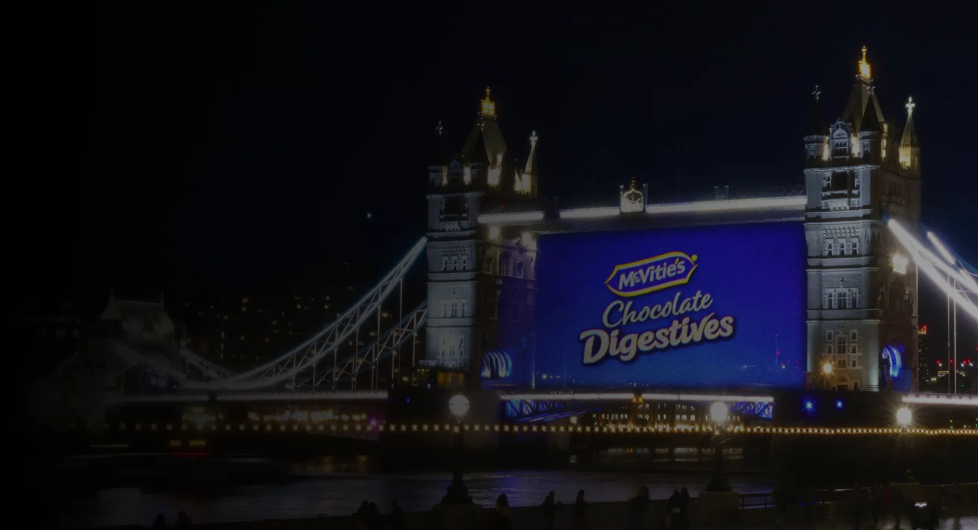 McVities Chocolate Digestives projection on Tower Bridge